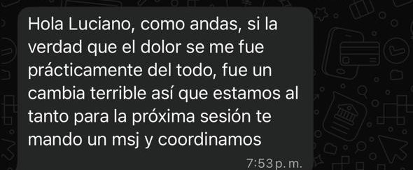 Mensaje de WhatsApp de Lautaro, paciente de Luciano