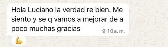 Mensaje de WhatsApp de Martín, paciente de Luciano
